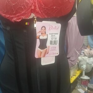 Red Lace and Black Shapewear Bodysuit